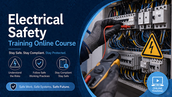 Worker safely checking electrical equipment in the workplace