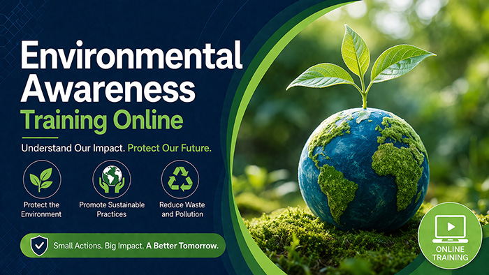 Environmental awareness training — employees recycling and managing waste responsibly in the workplace